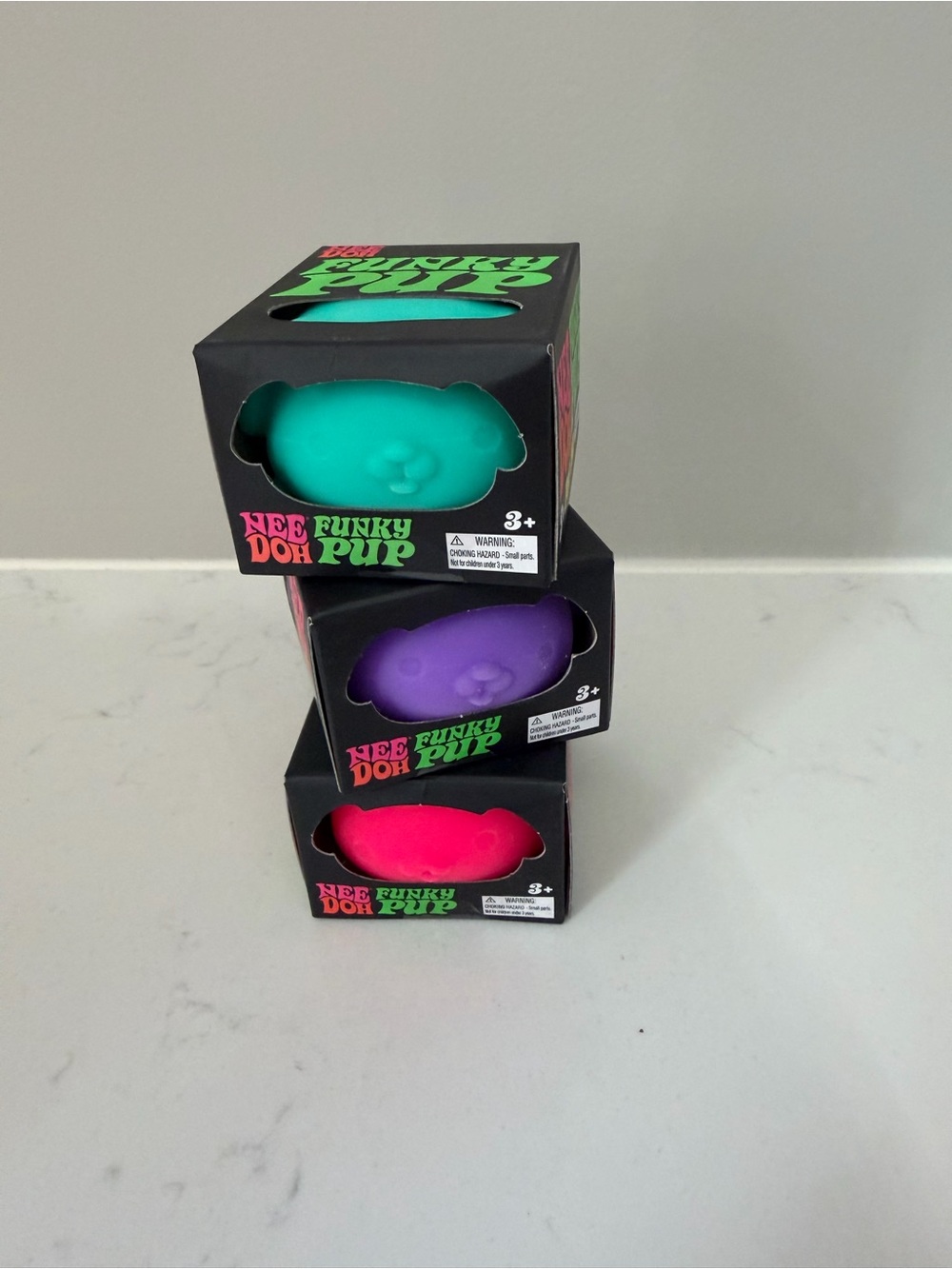 NEW 3X Needoh Funky Pup Squishy Set - Teal, Purple, Pink